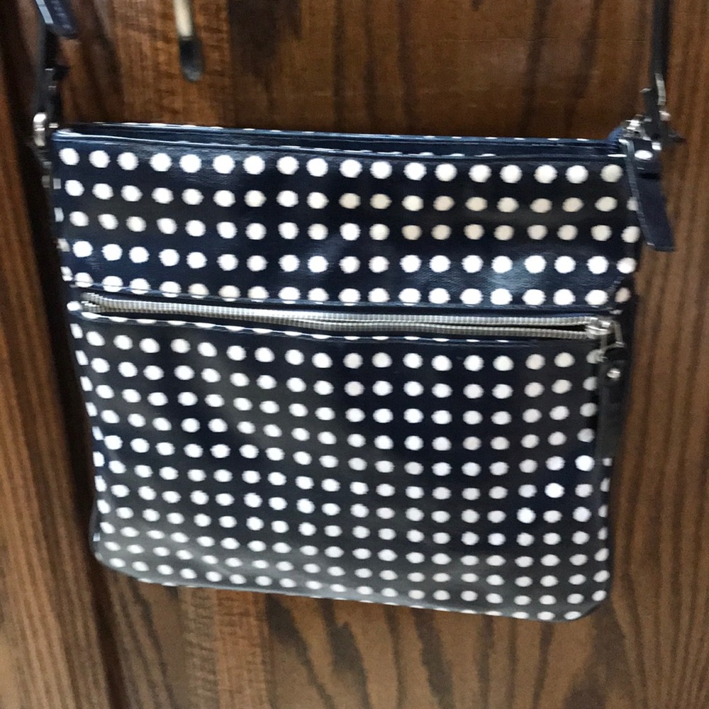 Navy Blue with white polka dots - crossbody bag!